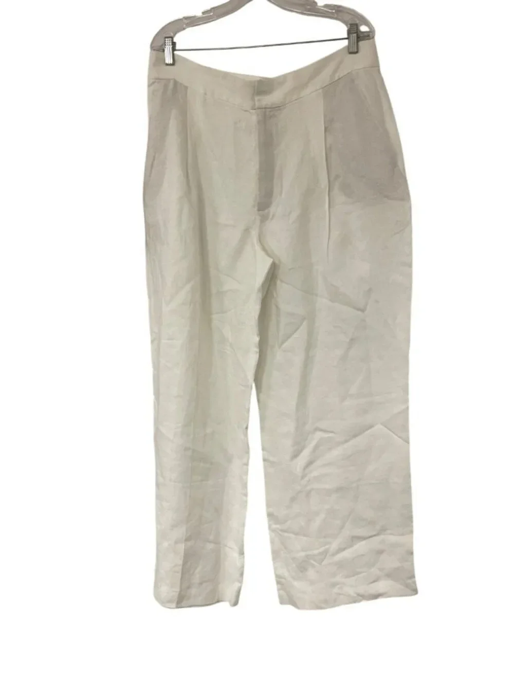Zara Womens Trousers Pants XL High Waisted White Wide Leg Linen 3736/244 NWT
